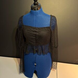 NWOT Boohoo Black Crop With Polka Dot Mesh